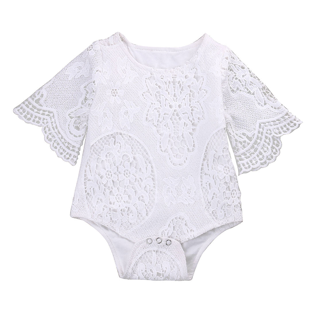 Fashion White Lace Floral Bodysuit - TinyTacker