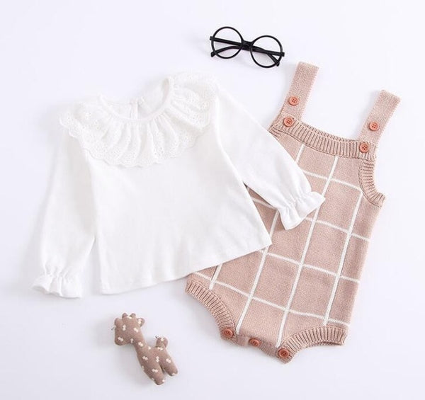 Woolen Baby Girls Plaid Outfits - TinyTacker