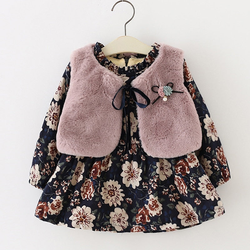 Becca's Fur Vest Floral Dress - TinyTacker