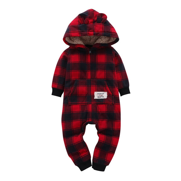 Plaid Hooded Fleece Jumpsuit - TinyTacker
