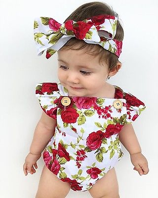 2017 Hot Sale Newborn Baby Girls Clothes Flower Jumpsuit Romper  + Headband Outfits - TinyTacker