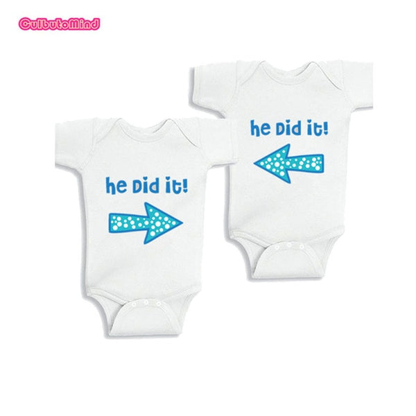 "He Did It" Twins Romper - TinyTacker