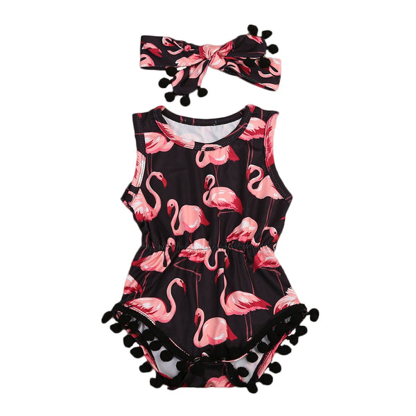 Flamingo Print Tassels Romper - TinyTacker