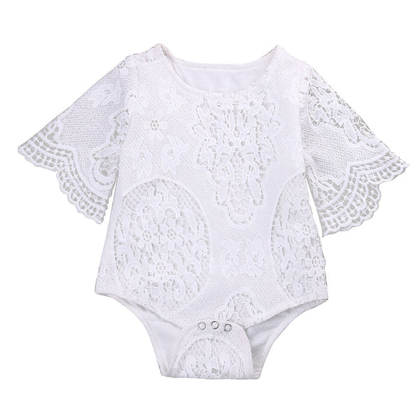 Fashion White Lace Floral Bodysuit - TinyTacker