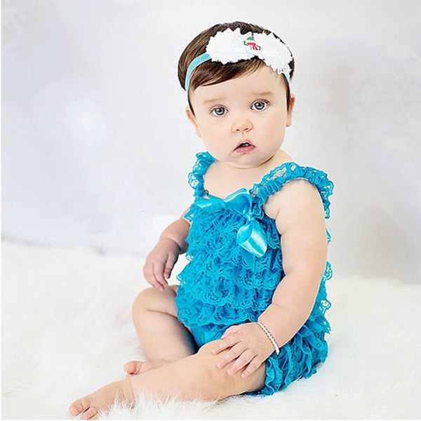 Blue Ruffled Lace Romper - TinyTacker