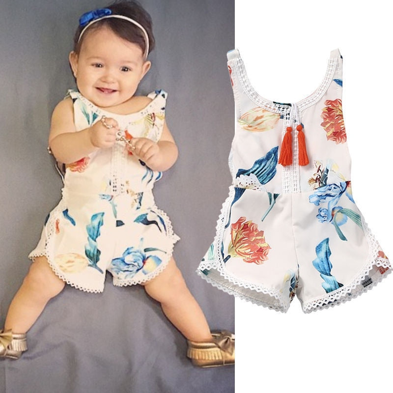 Cute Floral Print Tassels Sunsuit - TinyTacker