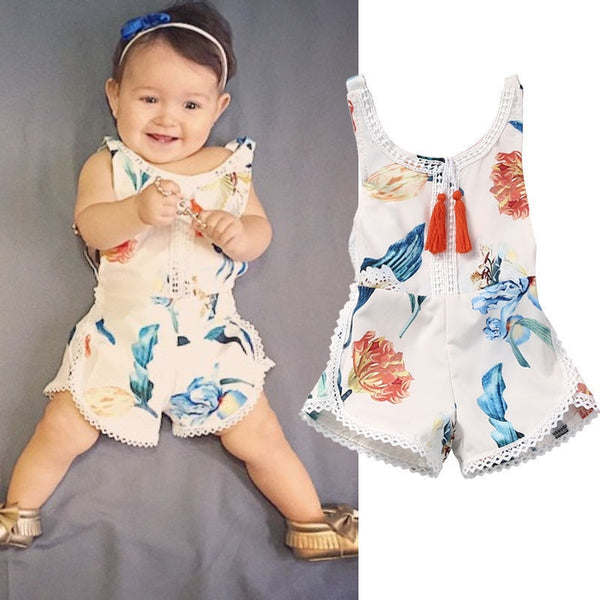 Cute Floral Print Tassels Sunsuit - TinyTacker