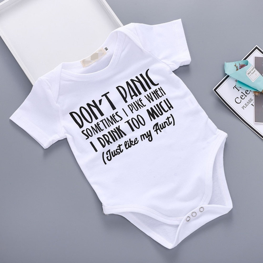 Don't Panic Just Like My Aunt Print Bodysuits - TinyTacker
