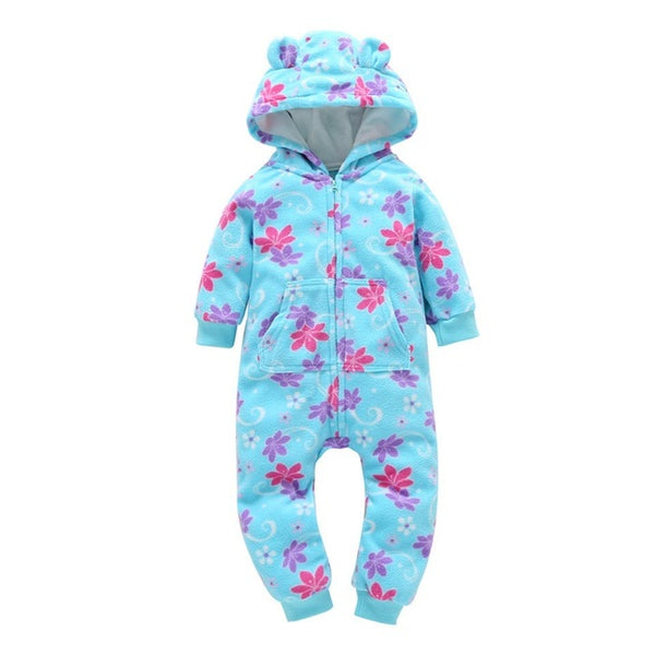 Stylish Floral Fleece Hooded Jumpsuit - TinyTacker