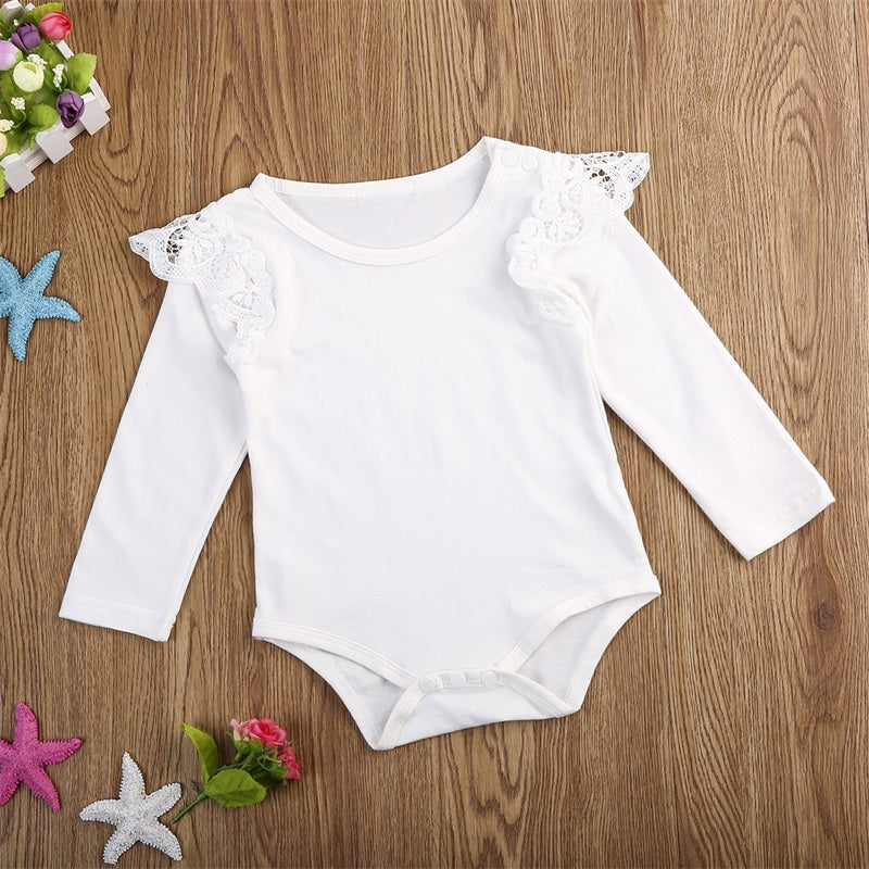 Cute Girl White Lace Ruffles Bodysuit - TinyTacker