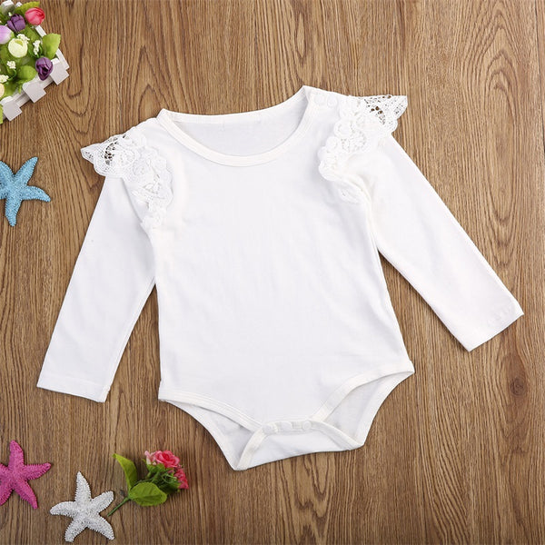 Cute Girl White Lace Ruffles Bodysuit - TinyTacker