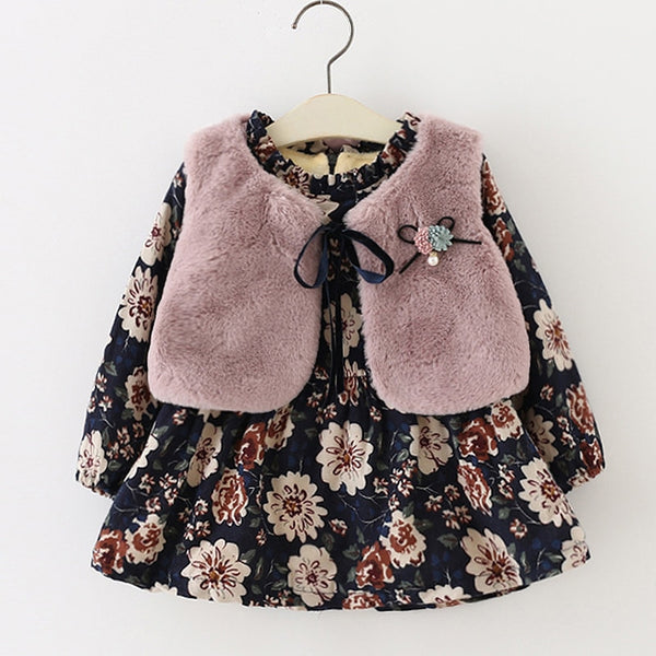 Becca's Fur Vest Floral Dress - TinyTacker