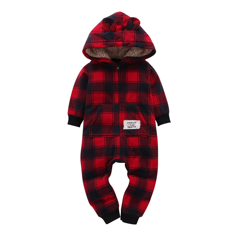 Plaid Hooded Fleece Jumpsuit - TinyTacker